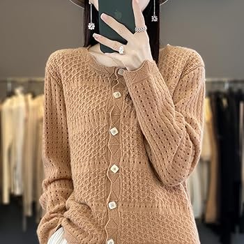 美品ATON NATURAL DYE WOOL CARDIGAN Women's 100% Wool Cardigan O-Neck Sweater Knitting Single